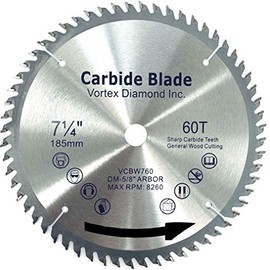 VORTEX DIAMOND VGSB 7-1/4 Inch 60 Teeth TCT General Purpose Hard & Soft Wood Saw Blade (7-1/4 Inch 60 Teeth)