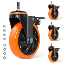 BZOLIHEU Stem Caster Wheels 4 Inch Heavy Duty 2000lbs, Threaded Stem Casters Set of 4, American Size 3/8" -16 x 1 Locking Casters Swivel Castor Wheels for Furniture, Cart, Industrial