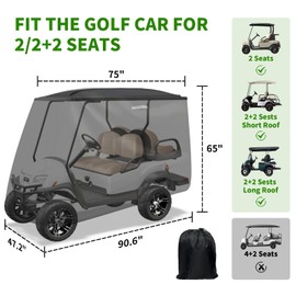 Tecoom Golf Cart Cover 2/4 Passenger, All Weather Outdoor Heavy Duty Rain Enclosure, 300D Waterproof Durable Oxford Fabric with Zipper Doors, Windproof Buckle Universal Fits for Yamaha EZGO Club Car