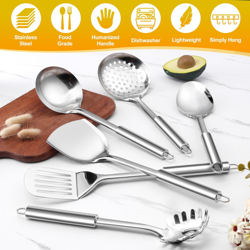 E-far - Juego de 6 utensilios de cocina de acero