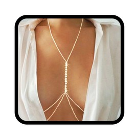 GEMILY Rhinestone Chest Chains Layered Bra Chain Jewelry Sparkly Rave Boho Body Accessores for Women (B-Silver)