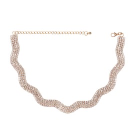 moteeph 14K Gold Plated Rhinestone Choker Necklace, Sparkly Wave-shaped Diamond Necklace Dainty Crystal Choker Necklace for Women (Gold)