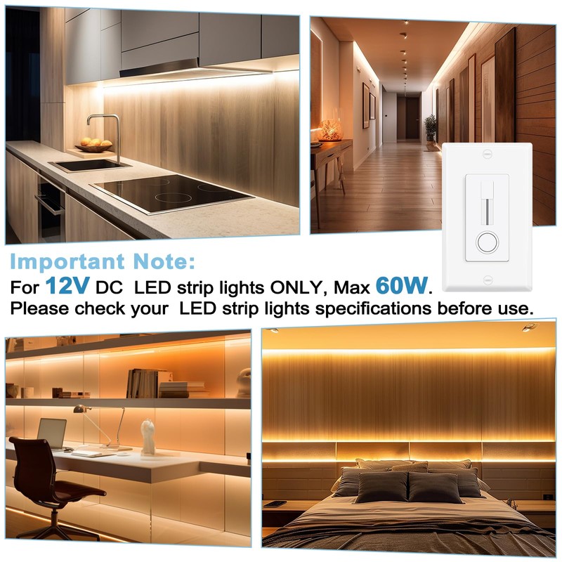 2-in-1 Dimmer Switch & 12V LED Driver, 60W Slide Dimmer