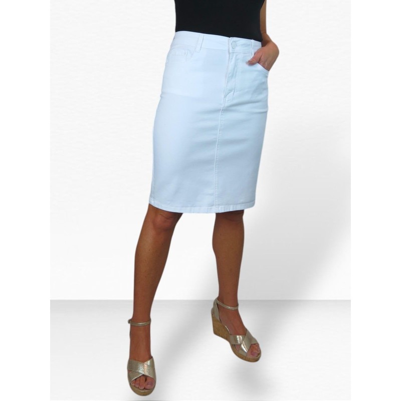 Ladies Heavy Cotton Denim Pencil Skirt Casual 8-18, White