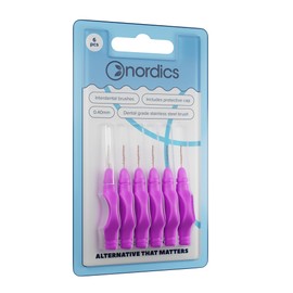 Nordics Eco Interdental Brush Sticks 0.04 mm – Particularly Compact Shape – Made from Environmentally Friendly PLA – Nylon Bristles – Pack of 6