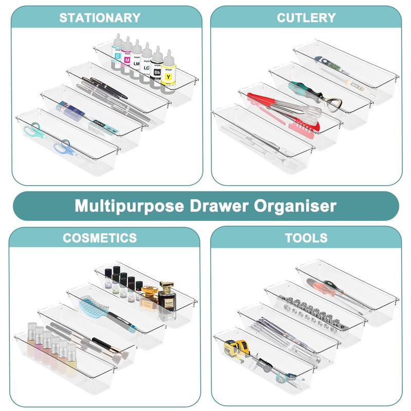 Esteopt Drawer Organisers, 4 Pcs Plastic Storage Drawers, Versatile Storage