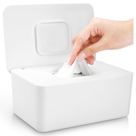 Lijroavy Baby Wipes Dispenser, Baby Wipe Holder for Fresh Wipes, Non-Slip Baby Wipes Container, Refillable Wipes Box with Sealing Design Lid (White)