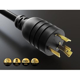 CableLeader 8ft NEMA L6-20P to C19 Heavy-Duty Locking Power Cord 12 AWG 20A/250V SJT High Voltage Extension Cord, Twist-Locking Cord, UL Listed, Black