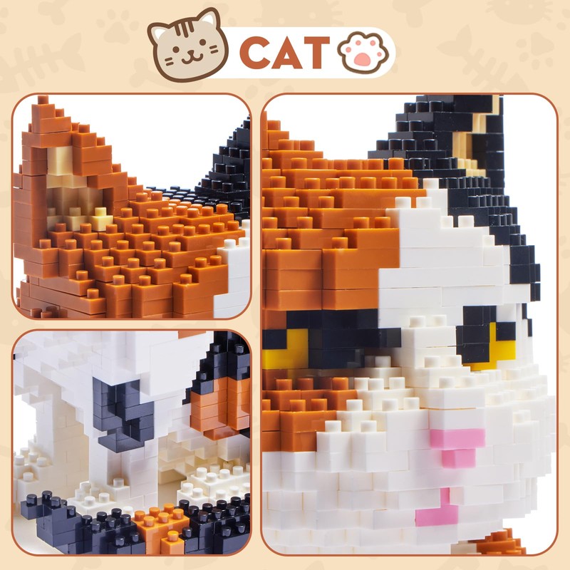 GaoDeBuChou Calico Cat Micro Building Block Set,1300 Pieces Animals Mini