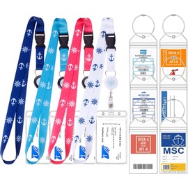 4 cordones retráctiles con 6 soportes para etiquetas de equipaje, etiqueta de equipaje transparente con cierre de cierre y cordón con tarjetero para carnaval, NCL, MSC, Princess 2025-2026, Cruise Ship