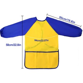 Cabaubl 2 Pack Kids Art Smocks,Toddler Art Smock,Artist Painting Aprons Long Sleeve with 3 Pockets,Waterproof Toddler Painting Smock,Kids Art Aprons with 8 Paint Brushes for Painting(2 Colors)