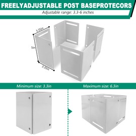 VoTwoofv Post Base Protectors,Heavy Duty Steel Adjustable (Range 3.3-6 in) Protects for 4 x 4 or 6 x 6 Lumber,Idear for Decks,Wood Fences,Porchs,Mailbox from Lawnmower & Rain Damage (1Pack,White)…