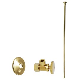 Westbrass D105KFH-01 5/8" x 3/8" OD x 20" Flat Head Riser Supply Line Kit with Round Handle Angle Supply Shut Off Valve for Toilet, Polished Brass