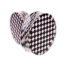Supersize Classic Checker Inlay Double Flared Ear Gauge Plug (1-3/4" (44mm), Pink/Black)