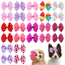 JpGdn 24PCS Big Dog Hair Bows with Rubber Band with Rubber Band Random Pattern for Large XL Breed Bowknot Topknot Grooming Hair Accessories