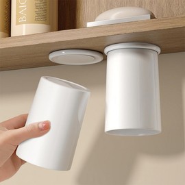 Magnetic No-Drill Upside-Down Rinsing Cup Holder for Bathroom Organization White (for Rinsing) 2ea