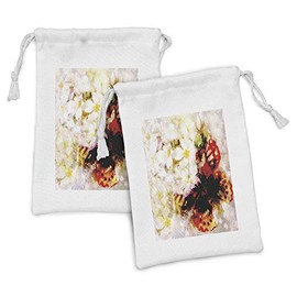 Ambesonne Paisley Fabric Pouch Set of 2, Fresh Flower Garden with Orchids Roses Jasmines and Butterflies in Abstract Design, Small Drawstring Bag for Toiletries Masks and Favors, 9" x 6", Multicolor