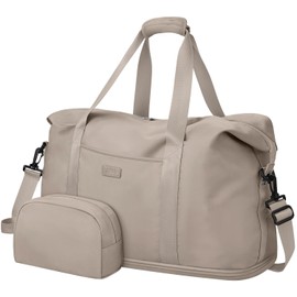 Expandable Travel Duffle Bag, Waterproof Weekender Overnight Bags for Women Men Hospital Bag for Women Labor Delivery Carry on Bag with Toiletry Bag for Travel Gym Airplanes(Khaki, Large)