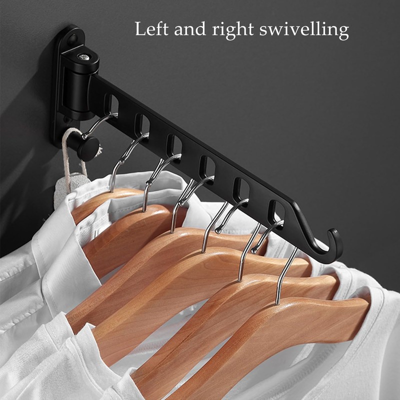 Aluminium Wall Clothes Rack Coat Hook Foldable Balcony 180° Rotating