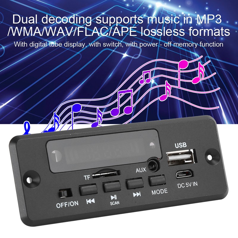MP3 Bluetooth Decoder Board Digital Display Amplifier Player Module 2x3W