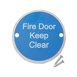 Fire Door Guru® Fire Door Keep Clear Fire Door Sign - 76mm FDKC Disc - Stainless Steel - Fixings Included - VAT Registered