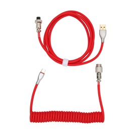 Mechanical Keyboard Cable Double Sleeve Custom Coiled with Detachable Metal Aviation USB C to USB A Keyboard Aviation Connector Red