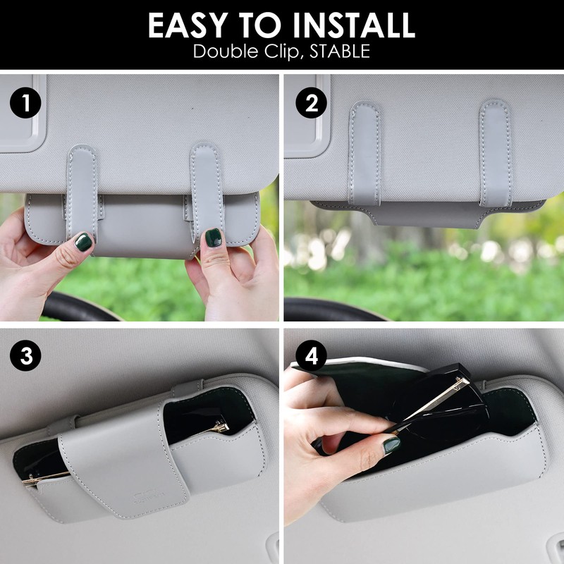 URIZZD Sunglass Holder for Car Visor, Car Sunglasses Holder Leather,