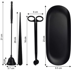 Ohromcoli Candle Wick Trimmer 4 in 1 Candle Snuffer Set, Stainless Steel Candle Accessory Set - Candle Wick Trimmer & Candle Wick Snuffer & Candle Wick Dipper & Metal Tray for Candle Lovers (Black)