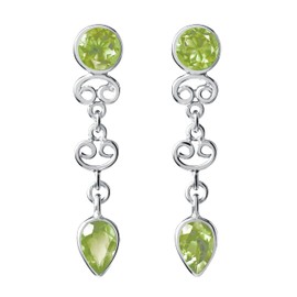 Franki Baker 925 Sterling Silver & Natural Green Peridot Gemstone Drop Earrings. Length: 3.5cm