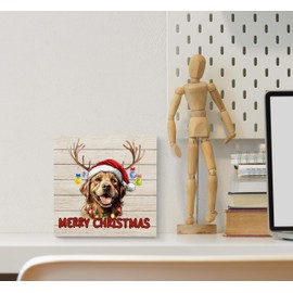 JRTW Christmas Golden Retriever Dog Wood Box Sign Decor, Golden Retriever Gifts, Merry Christmas Wooden Box Sign, Golden Retriever Dog Christmas Decor Decoration for Home Office Desk Shelf Decor