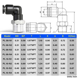 TAILONZ PNEUMATIC Male Elbow 8mm Tube OD x 1/8 Inch NPT Thread 90 Push to Connect Fittings PL8-N1 (Pack of 10)