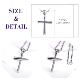 Feilok Men's Necklace with Cross Baseball Pendant Men's Chain Stainless Steel Cross Chain Men's Chain 50 cm Round Box Chain Silver Hip-Hop, Metal