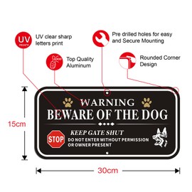 2 Pack Beware of The Dog Sign, 300x150mm Keep Gate Shut Sign,Reflective Aluminum Dogs Sign for Outdoot Gate,Weather Resistant,Easy to Mount