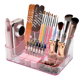 ANRUI Nail Drill Holder, 28 Holes Acrylic Nail Drill Bit Holder, Professional Nail Drill Desk Organizer Case and Storage Box for Manicure Tools - Pink (Not included Tools)