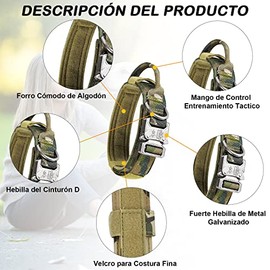Kokila Collar de Perro Táctico, Ajustable y Anti-Desgaste Collar de Nailon, Grandes Mango de Control y Hebilla de Metal, Accesorio de Entrenamiento para Perros Mediano, Camuflaje, M