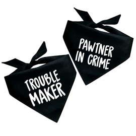 Pawtner in Crime & Trouble Maker Dog Bandana Set (2 Pack - Black, OS 577 578)