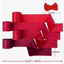 60 m Red Satin Ribbon 50 mm Wide Ombre Red Ribbon for DIY Crafts Gift Wrapping Fringe for Hanging Background Streamer Garland Wedding Anniversary Birthday Valentine's Day Decoration