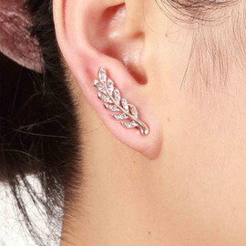 Aneneiceera Vintage Crystal Leaf Ear Climber Earrings Gold CZ Leaf Crawler Earrings Rhinestone Ear Climber Crawler Earrings Tiny Cubic Leaf Earrings Jewellery for Women and Girls (Gold), Zinc