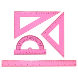HARFINGTON 4pcs Triangular Ruler Set 30cm Plastic Metric Inch Geometric Protractor Triangle Engineering Scale Drafting Ruler Kit for Office Home, Red