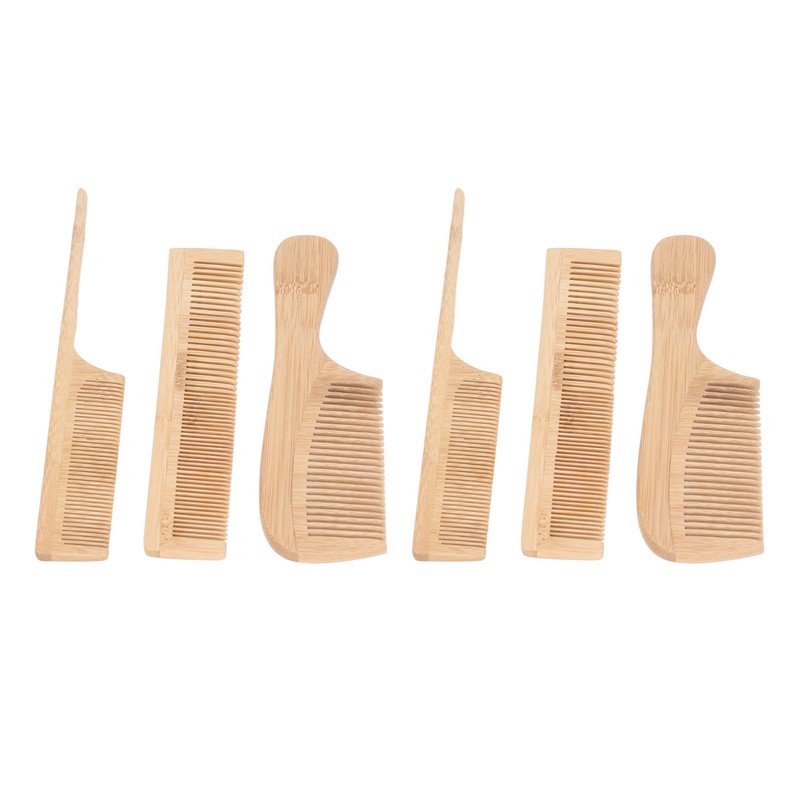 6pcs Bamboo Hair Comb Set for Barber Anti Static Heat