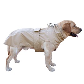 Adjustable Waterproof Dog Raincoat for Dogs,Lightweight Pet Rain Jacket Puppy Clothes with Reflective Strip for Small Medium Large Dogs(Khaki, Medium)