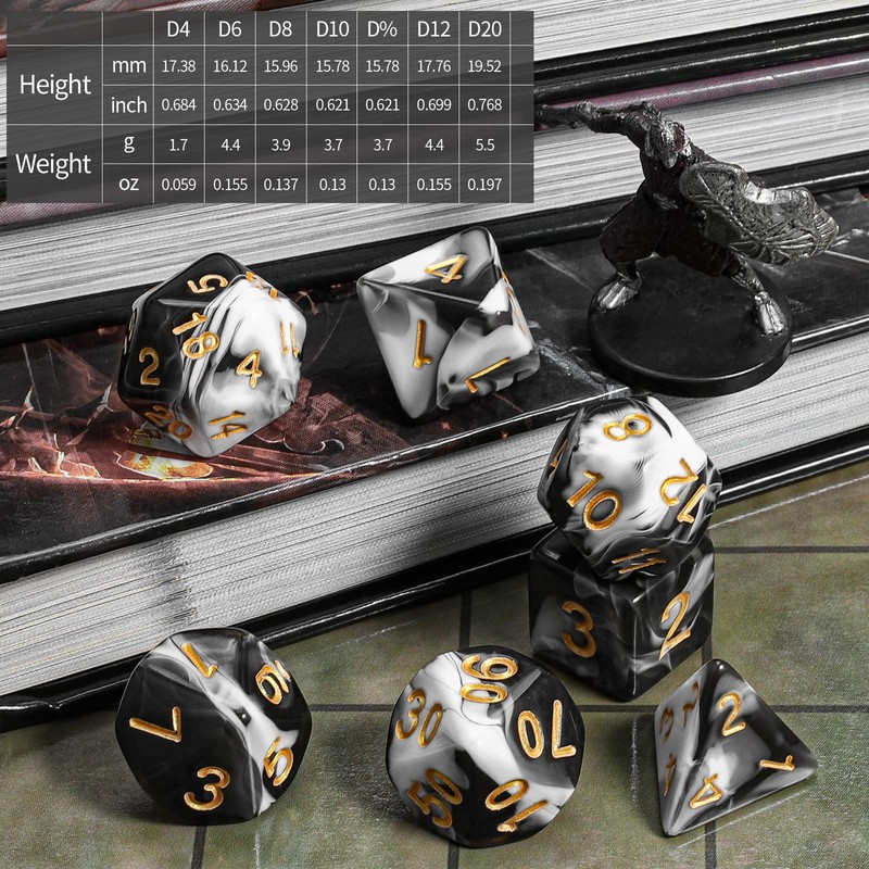 CiaraQ DND Polyhedral Dice Set with a Black Dice Bag