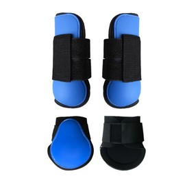 Merauno® Horse Gaiters, Set of 4 Gaiters, Pair for Front, Behind Hard Shell and Velcro Fastening for Men and Women, PU Robust Elastic Tendon Boots Classic (M, Blue)