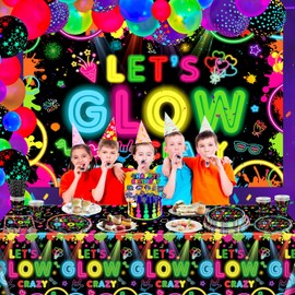 160 Pack Glow Neon Party Supplies Glow Party Tableware Set Neon Birthday Party Decorations Including Plates Backdrop Balloons Napkins Tablecloths Neon in Dark Theme Party Supplies Serves 40