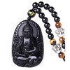 Collar con colgante natural de obsidiana natural y zodíaco Bodhisattva,