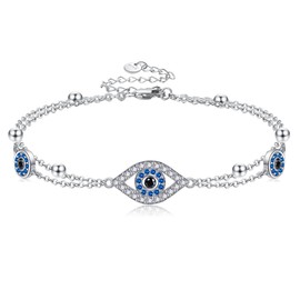 CUPENDA Evil Eye Bracelets S925 Sterling Silver Evil Eye Bracelets for Women Silver Evil Eye Jewelry for Women