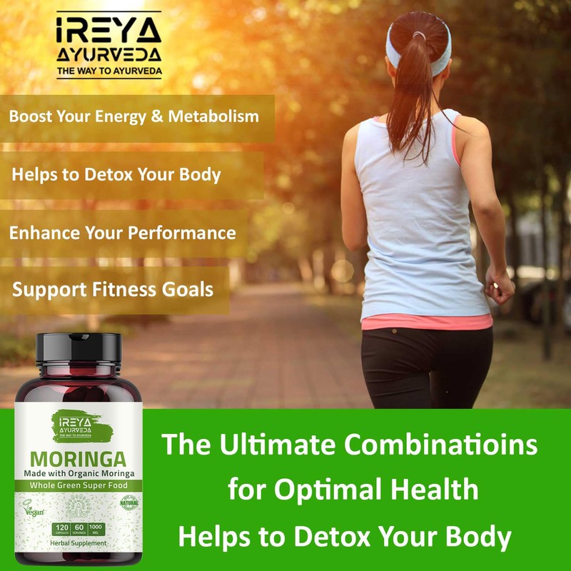 Ireya Ayurveda Moringa Capsule 1000 mg (120 Capsules), Moringa Powder