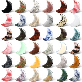36 Pieces 1.2 Inch Moon Crystal Worry Stone Bulks Large Size Moon Stone Crystal Chakra Worry Stones Assorted Palm Pocket Quartz Moon Gemstone Gift for Witchcraft Meditation Reiki Balancing Home Decor