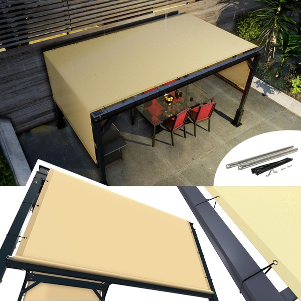 AMGO 12' x 20' Waterproof Beige Pergola Sun Shade Canopy