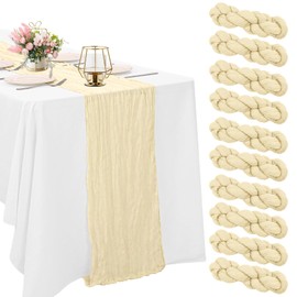 10 Pack Beige Cheesecloth Table Runner 6FT Boho Gauze Fabric Table Runner Vintage Rustic Sheer Runners for Wedding Party Bridal Baby Shower Long Table Decorations